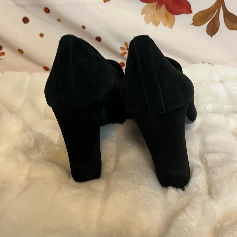 Donald Pliner Womens 9M Heyde Black Suede Block Heel Office Workwear Pumps City